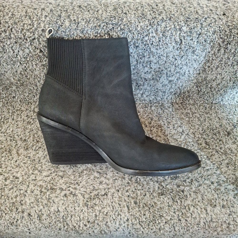 Dr. Scholls Mania Black Leather Studded Western Goth Wedge Ankle Boot Cowgirl 9M